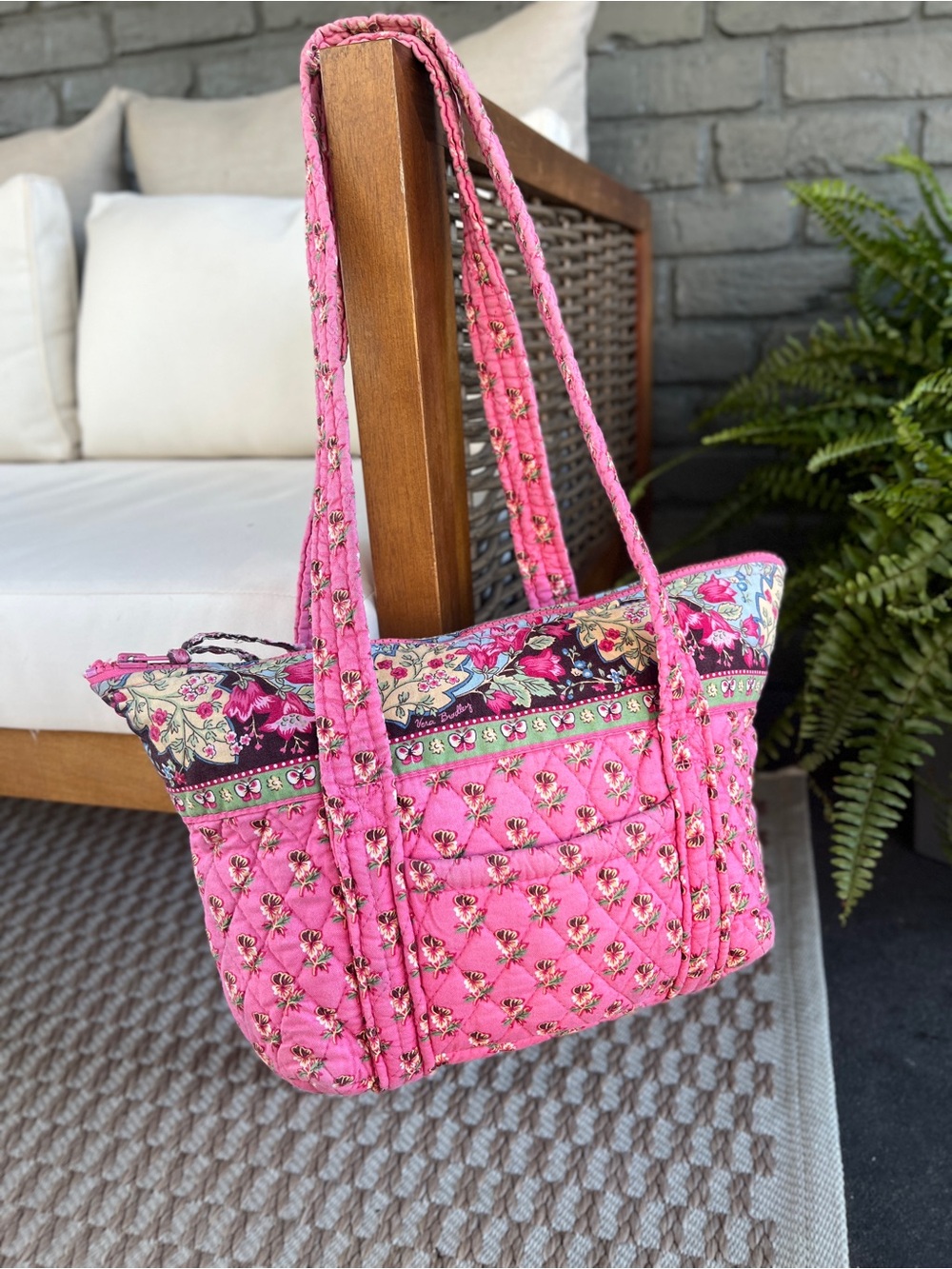 Vera Bradley Pink Pansy Small Paddy Tote